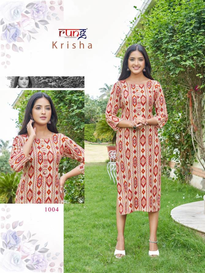 Krisha By Rang Rayon Printed Kurtis Catalog